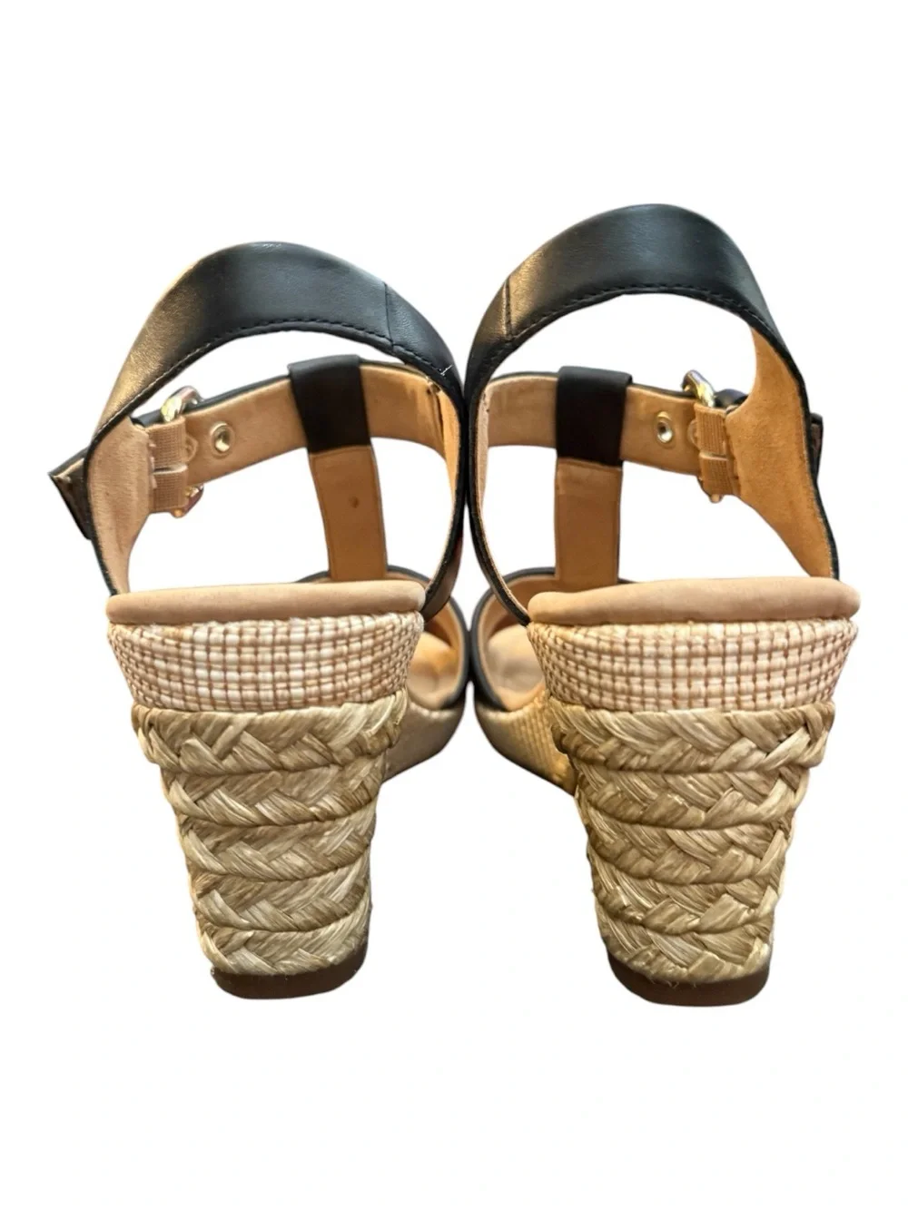Gabor Black Leather Espadrille Wedge Sandals Women’s Size 8.5 NWOB